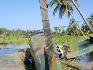 The wreckage of the LTTE aircraft shot down at Katunayake. Security forces averts 9/11 type attack.